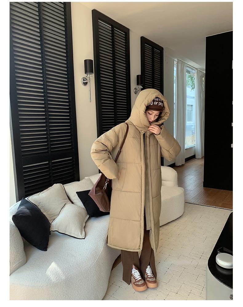 Damen Lange Kapuzenwinddichte Verdickte Warme Winterjacke mit Raglanärmeln