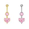 Fashion Pink Crystal Crown Belly Button Rings Stainless Steel Long Pendant Butterfly Heart Navel Piercing For Women Jewelry
