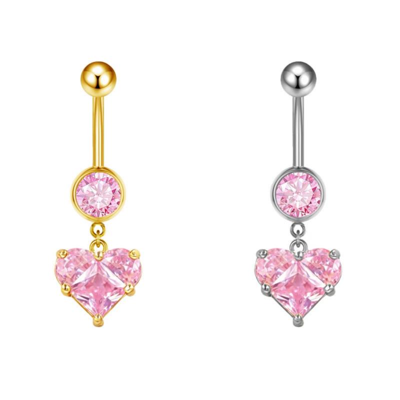 Fashion Pink Crystal Crown Belly Button Rings Stainless Steel Long Pendant Butterfly Heart Navel Piercing For Women Jewelry
