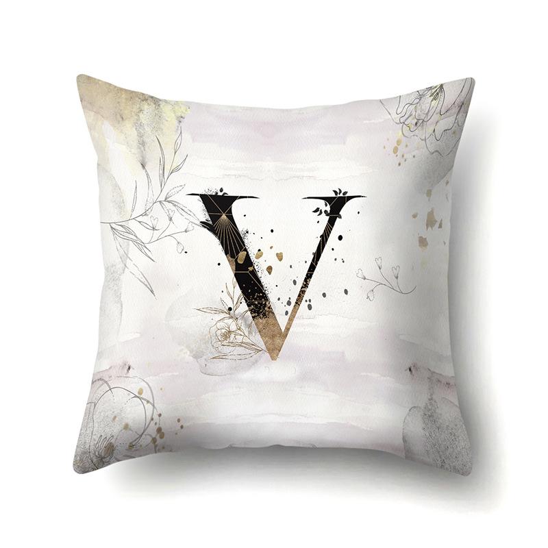 Polyester Pillow Case Car Ink and Ancient Style Home 26 English Letters Printed Sofa Pillow Case