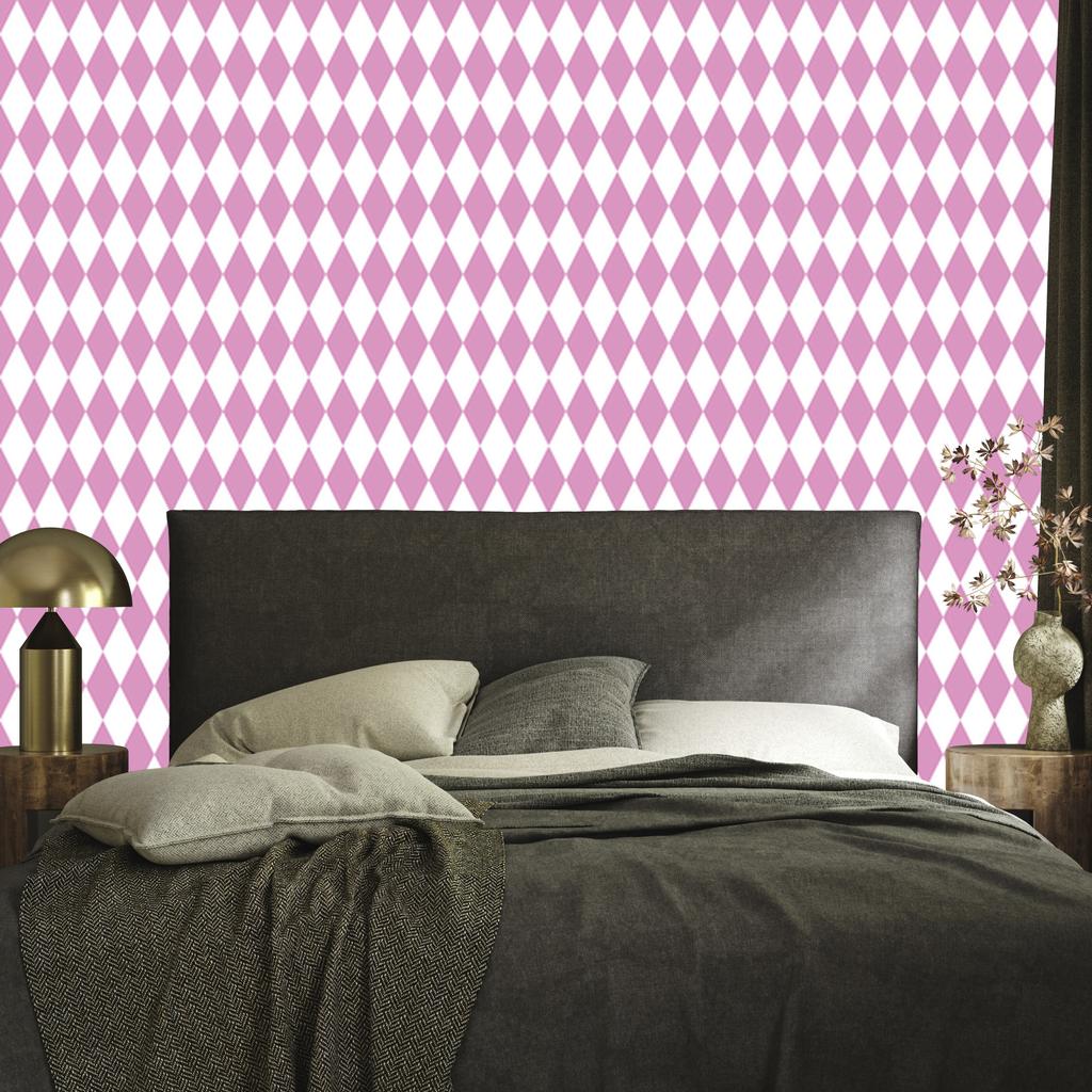 Harlequin Diamonds Wallpaper, White and Powder Pink, Powder Pink Background, 50x1000