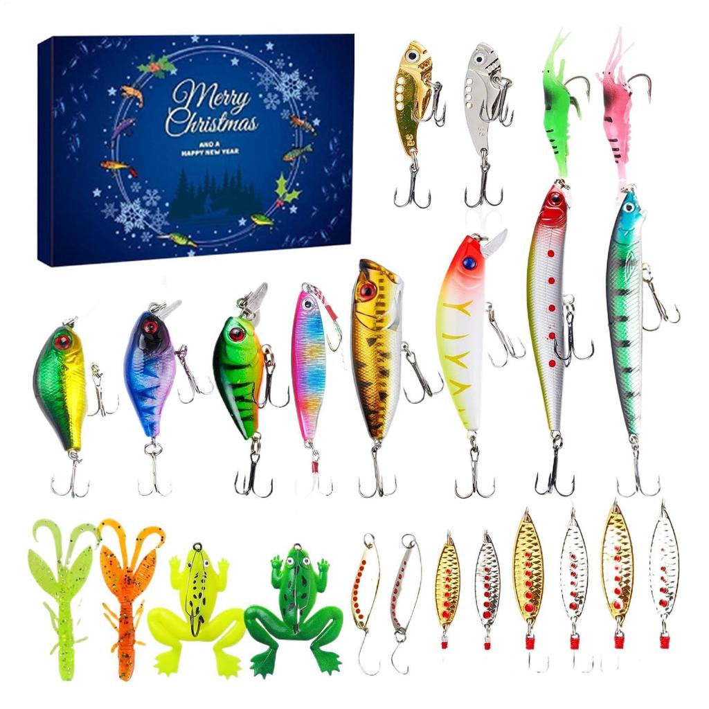 Fishing Countdown Calendars Adventure Calendar Fish 24 Days Christmas Fishing Tackle Lure Gear Set For Adult Men Teen Boys Gift