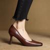 New Leather Women's Single Shoes, Comfortable Square Head, Four-season Wear Women's Shoes, High Heels, Small Leather Shoes, Thin Heels, Beef Tendon