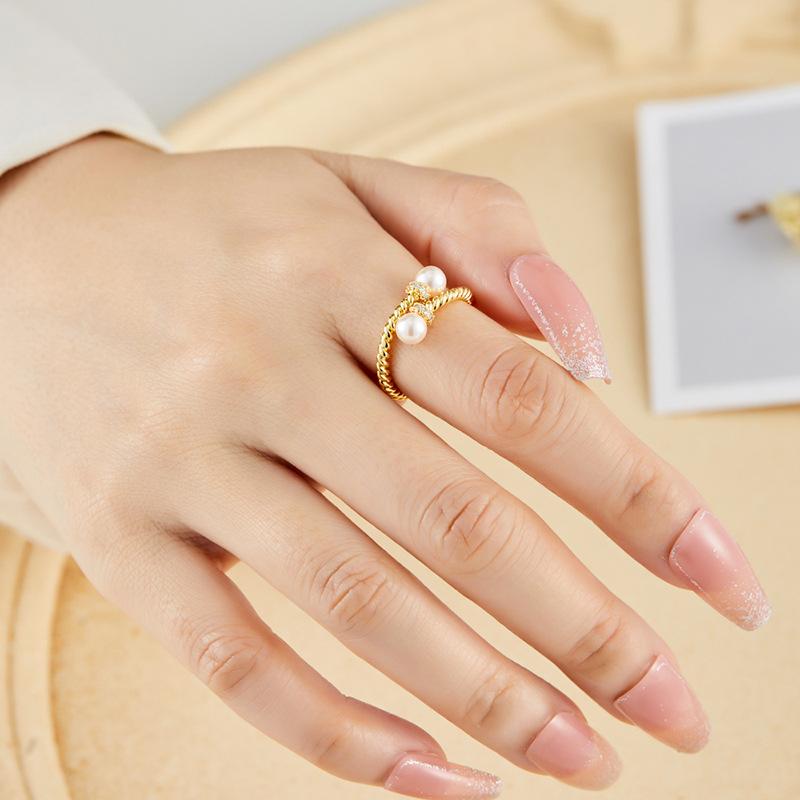 Cross Twist Glass Pearl Open Ring Elegant Commuter Stacked Jewelry Adjustable Ring Female Index Finger Ring