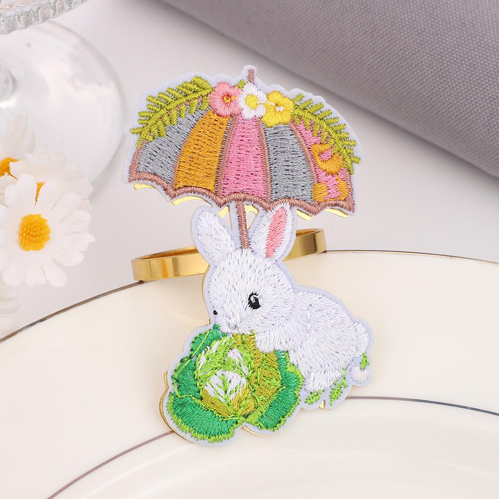 6pcs Easter Personalized Embroidery Rabbit Napkin Ring Hotel Tableware Table Setting Party Festival Decoration Napkin Buckle