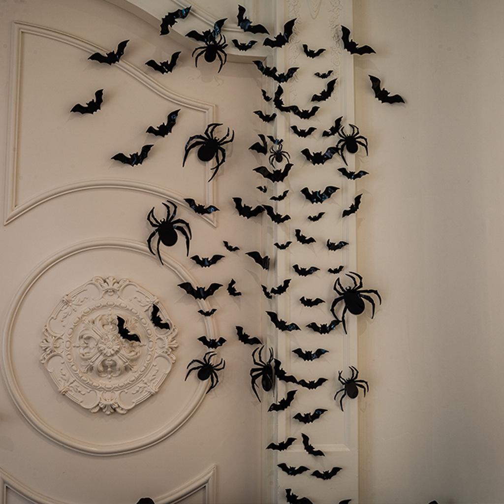 Black & Pink Halloween Bat Wall Stickers for Kids' Room Decoration & Party Ambiance