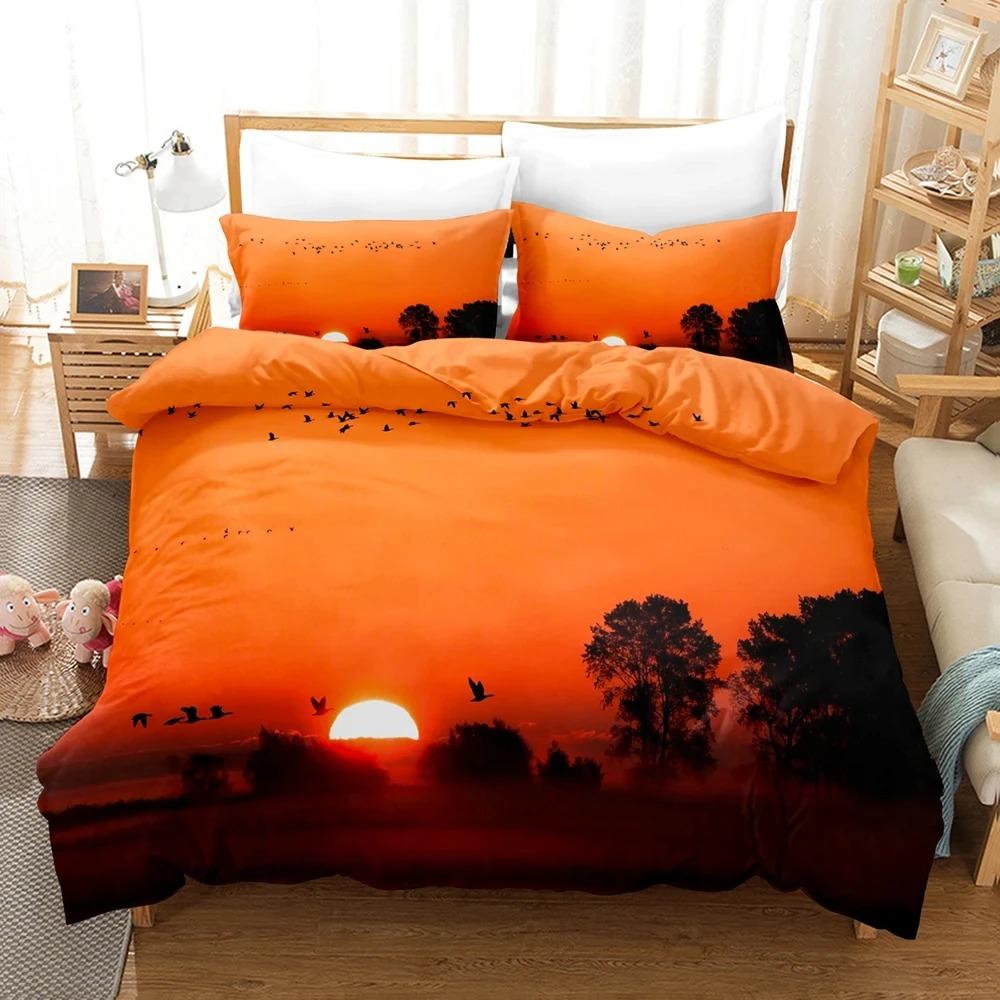 Goldon Sunset Bedding Collection Tropical Beach Holiday Duvet Cover Collection Girl Bed Cover Collection Sunrise Quilt Cover Pillowcase Single Double