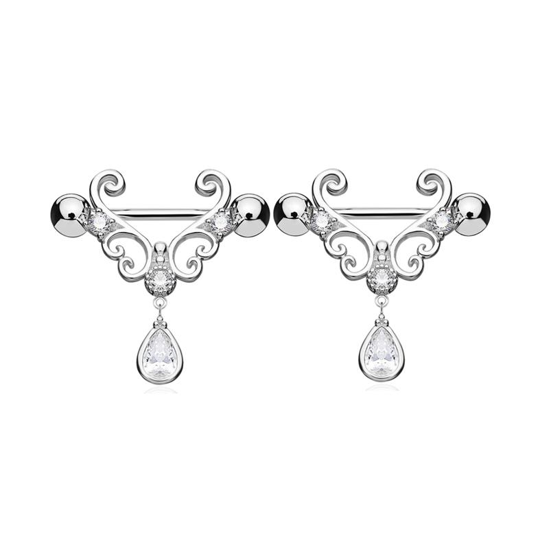 2pcs Butterfly Nipple Piercings Rings 16mm Length Bar Barbell Steel Crystal Nipple Shield Cover Heart Flower Tongue Body Jewelry