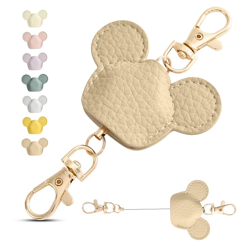 

[akoyo] reel strap reel key ring cute animal keychain lanyard Keychain with extendable reel extend powerful pass case key removable PU leather