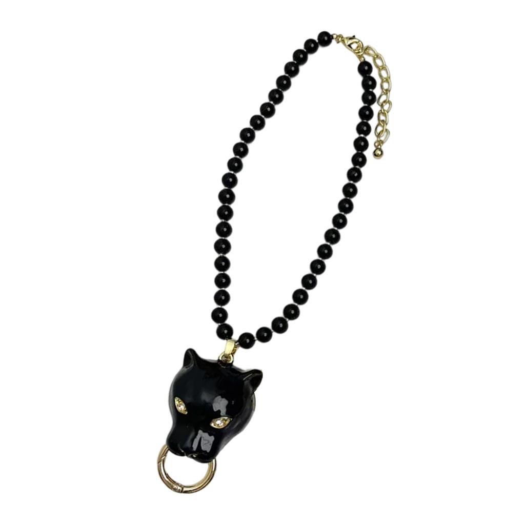 Elegant Collarbone Necklace Enamel Leopard Head Pendant Design Retro Pearls Charm Fashion Neckchain Accessory
