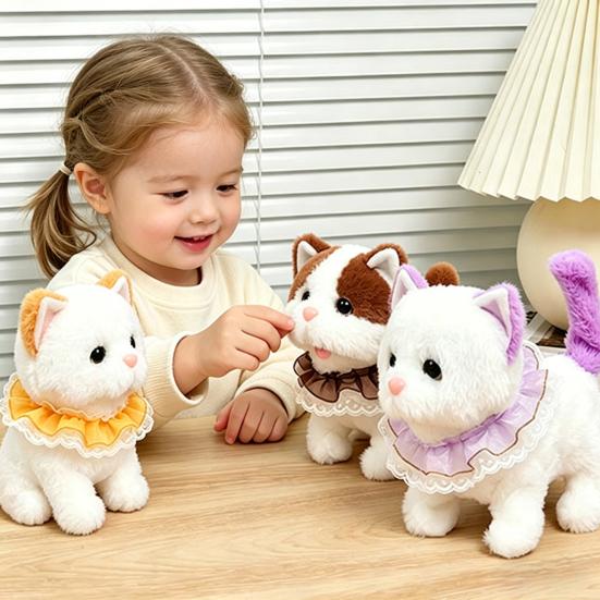 Giocattolo Elettrico Gatto Peluche Interattivo Camminante Scodinzolante Annodante Miagolante Giocattolo Gattino Fatto a Mano per Bambini Piccoli Educativo Simulazione Giocattolo Animale di Peluche