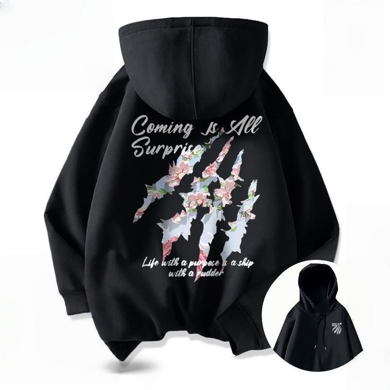 Unisex American Sakura Graffiti Fleece Hoodie for Spring/Autumn, Heavyweight Casual Wear for Teens, Students, Couples