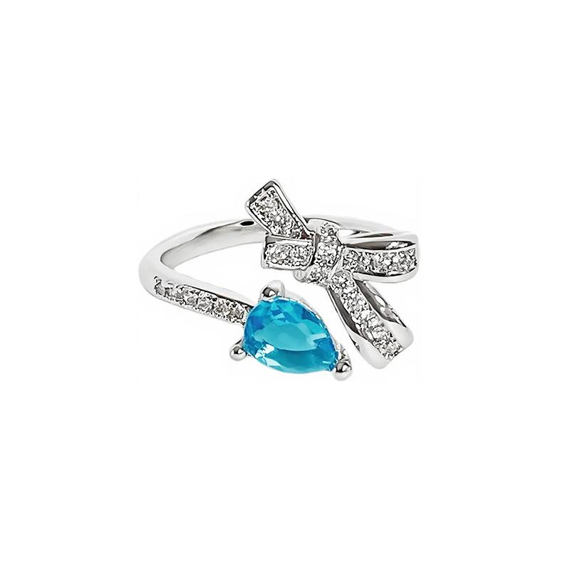 [Knot Dream] Full Diamond Bow Colored Treasure Zircon Stacked Ring Sweet Niche Light Luxury High-End Ring
