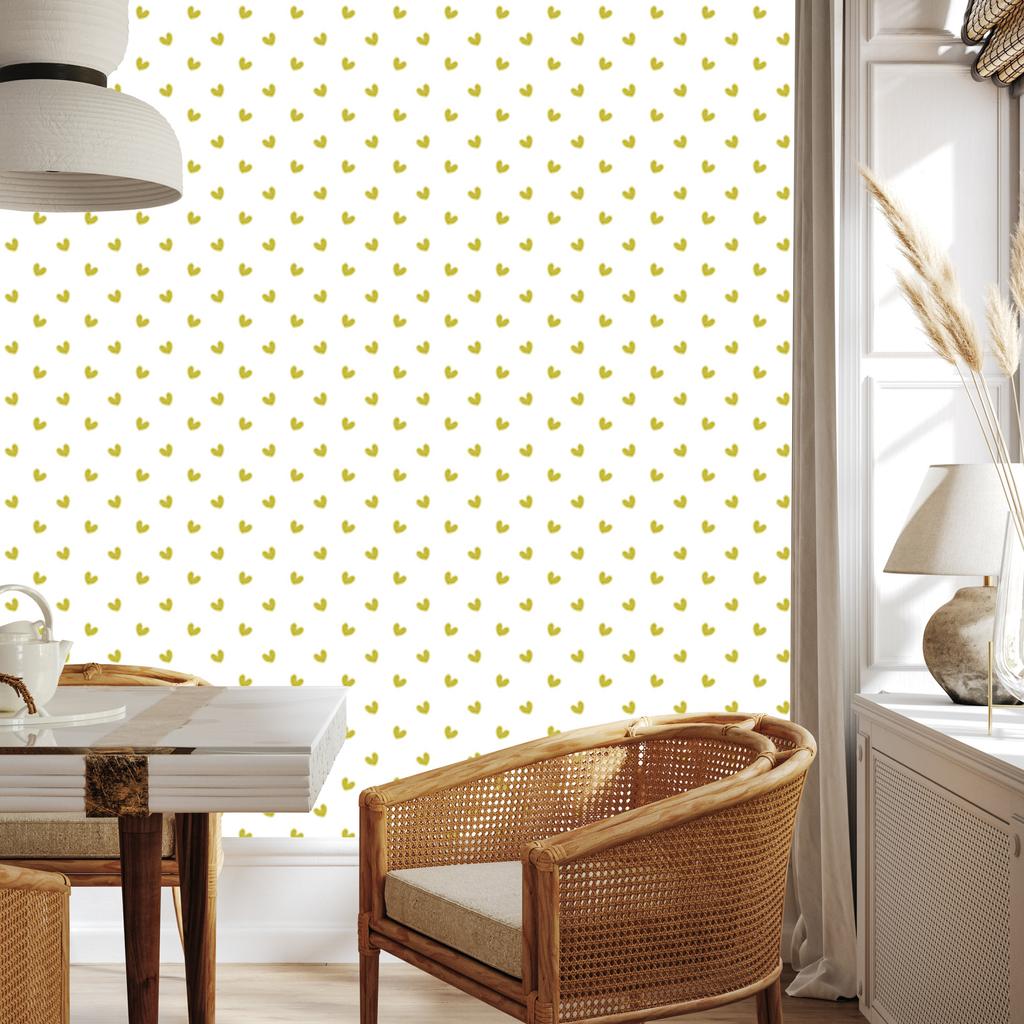 Heart Wallpaper White, Cream and Yellow 50x1000