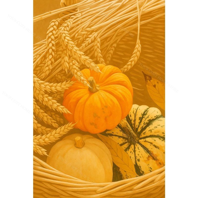 Terracotta Fall Pumpkin Canvas Gallery Wall Prints Autumn Maple Leaf Wheat Wall Art Farmhouse Thanksgiving Home Decor Gift