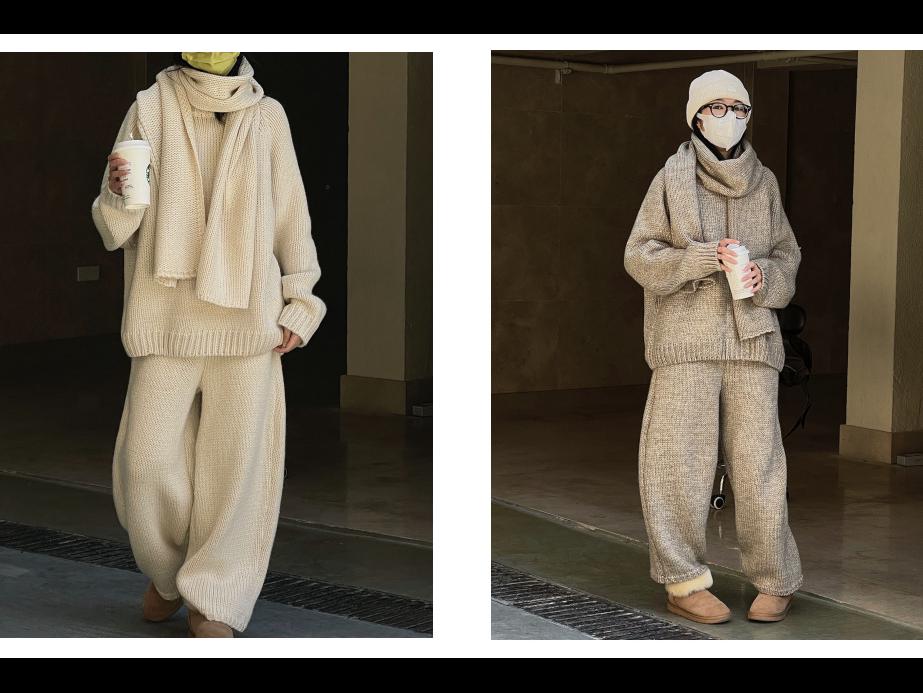 Pantaloni casual tricotati din lână groasă pentru femei - Stil retro japonez de iarnă, siluetă largă, subțiere, călduroși.