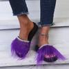 Fashion 2025 Summer Fur Fuffy Slippers for Woman New Stylish Peard Decor Slides Women Thick Sole Non Slip Vacation Sandals Mujer