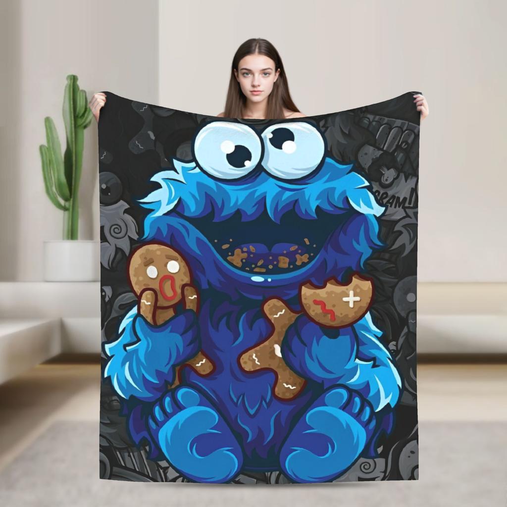 Warm Soft Blanket Travel Office Cookie Monster Elmo Throw Blanket  Flannel Bedspread For Outdoor Funny Sofa Bed Cover