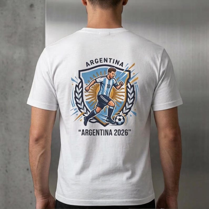 Argentina 2026 World Cup T-Shirt Lionel Messi Inspired Fan Design Sky-Blue & White Crest Argentina Sun Emblem La Albiceleste Soccer Apparel S