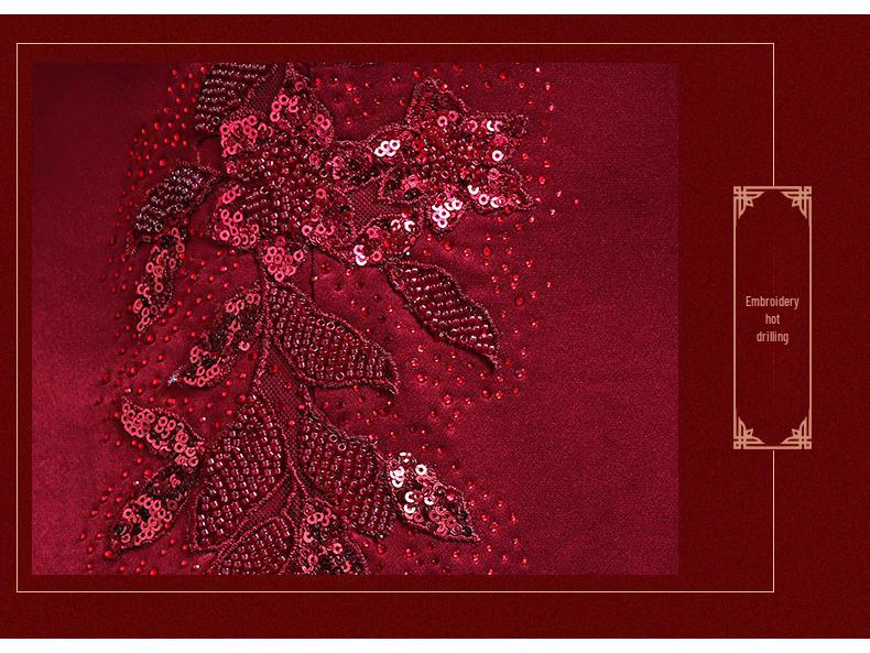 Summer Red Long Cheongsam Dress for Young Mother-in-Law at Wedding Banquet