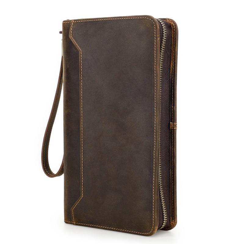 

Black Angel Retro Crazy Horse Leather Anti-theft Travel Passport Holder with AirTag Slot - Multi-functional Genuine Leather Family Passport Bag кавовий
