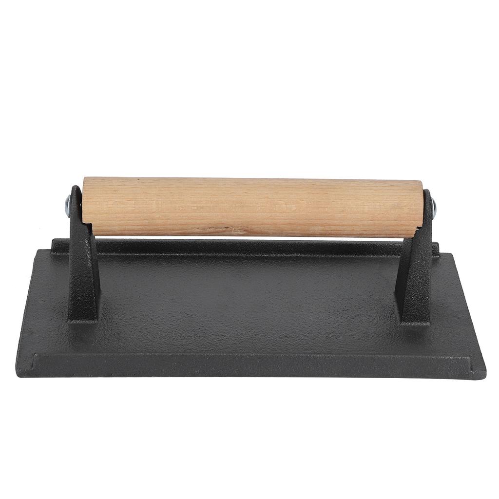 Cast Iron Grill Press Steak Bacon Weight Press Barbecue Griddle Press with Wood Handle