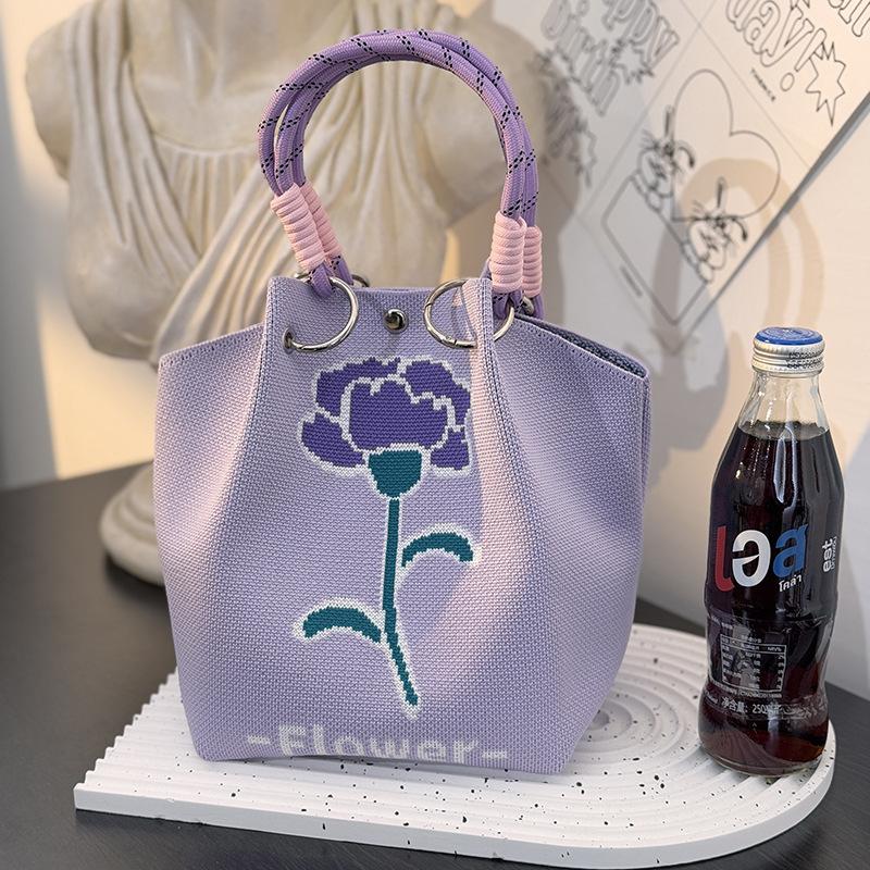 Market general knitted ring buckle bag portable work out large capacity handbag commuting small square bag storage bag