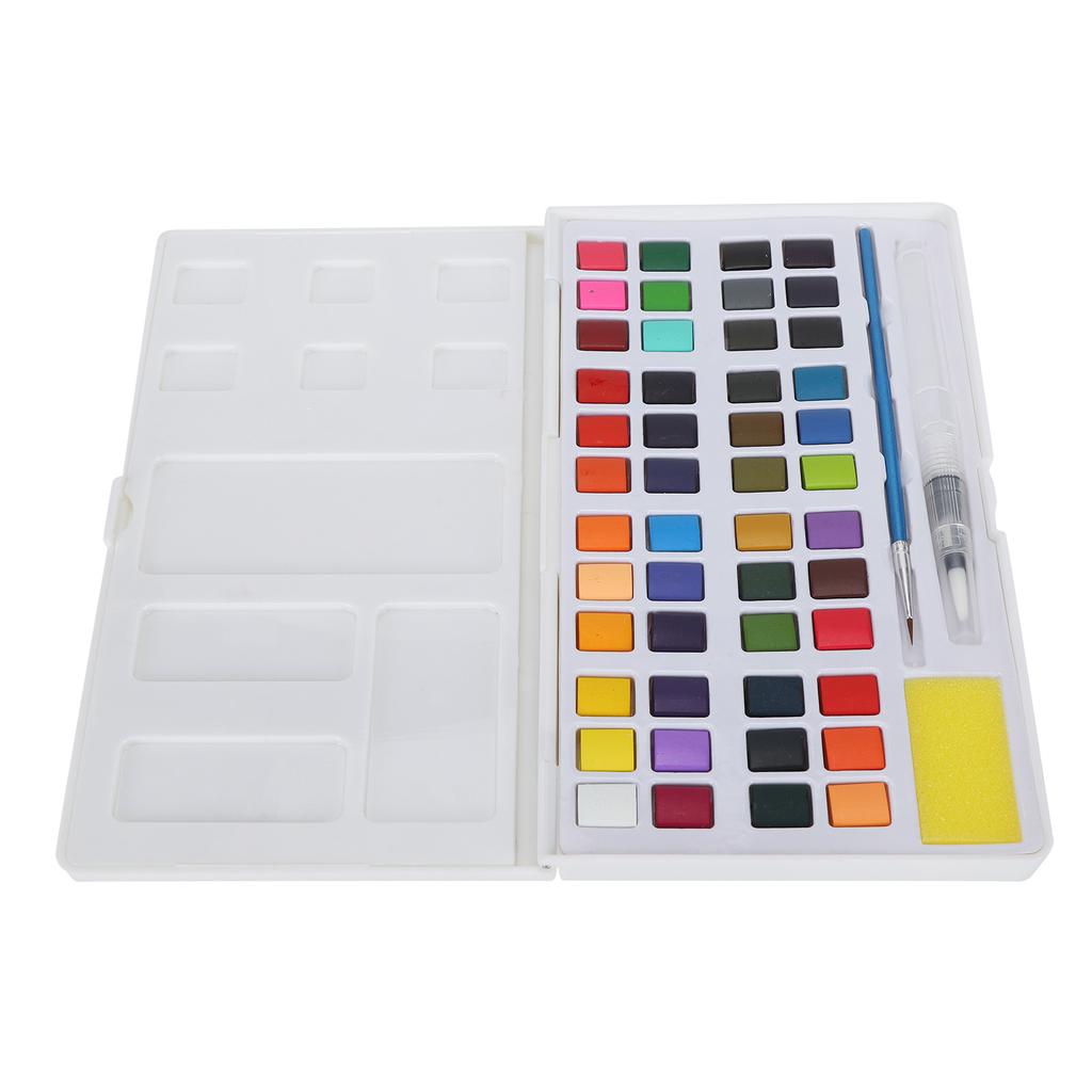 Professional Watercolor Paint Set Portable Watercolor Pigment with Pen Sponge (Plastic Box)48