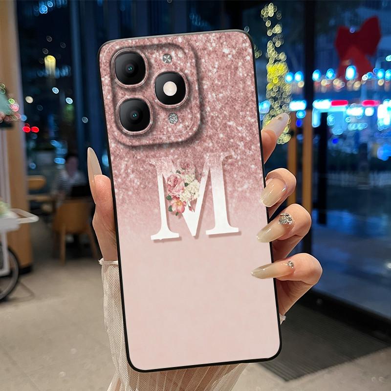Fashion Design Initial Letter With Flower Pattern Phone Case For Itel A90 Soft Silicone Anti-scratch Black Couple Casing