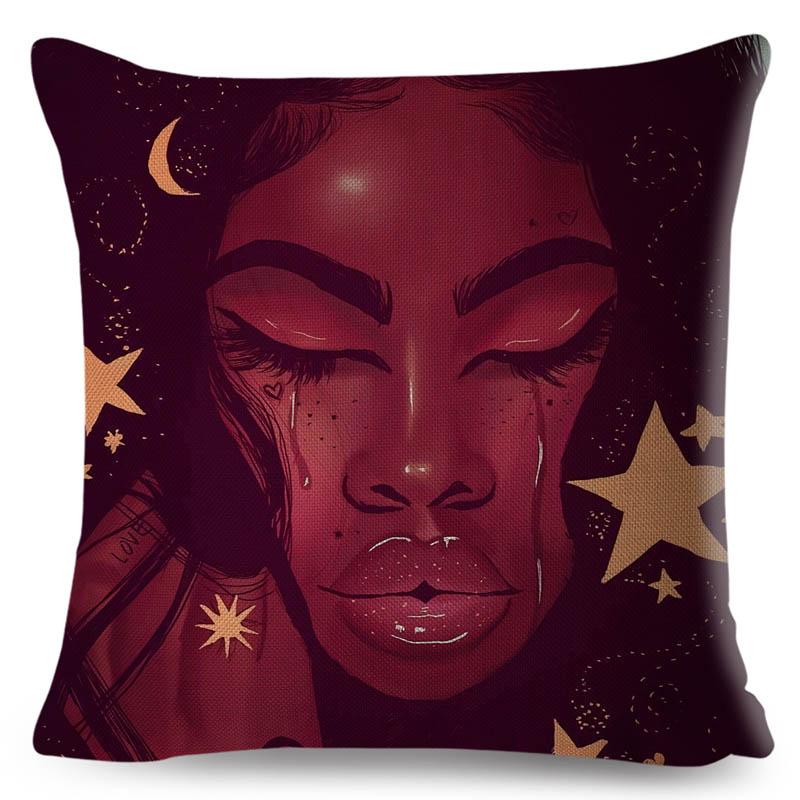 Beautiful Black Women Africa Girl Pillow Case Polyester Decor Colorful Cartoon Cushion Cover For Sofa Car Home Pillowcase 45X45