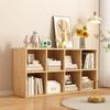 Solid Wood Bookshelf: Floor-Standing & Wall-Leaning Grid Cabinet for Living Room or Kindergarten Storage.