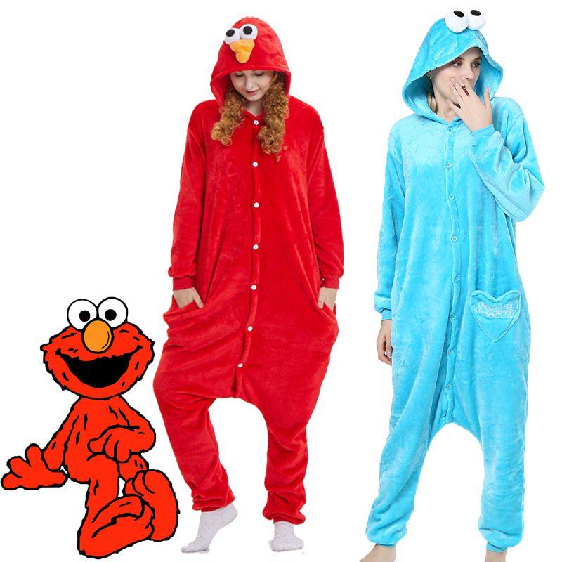 Cozy Adult Sesame Street Elmo Cookie Monster Costume Pajamas For Relaxing Sleepwear