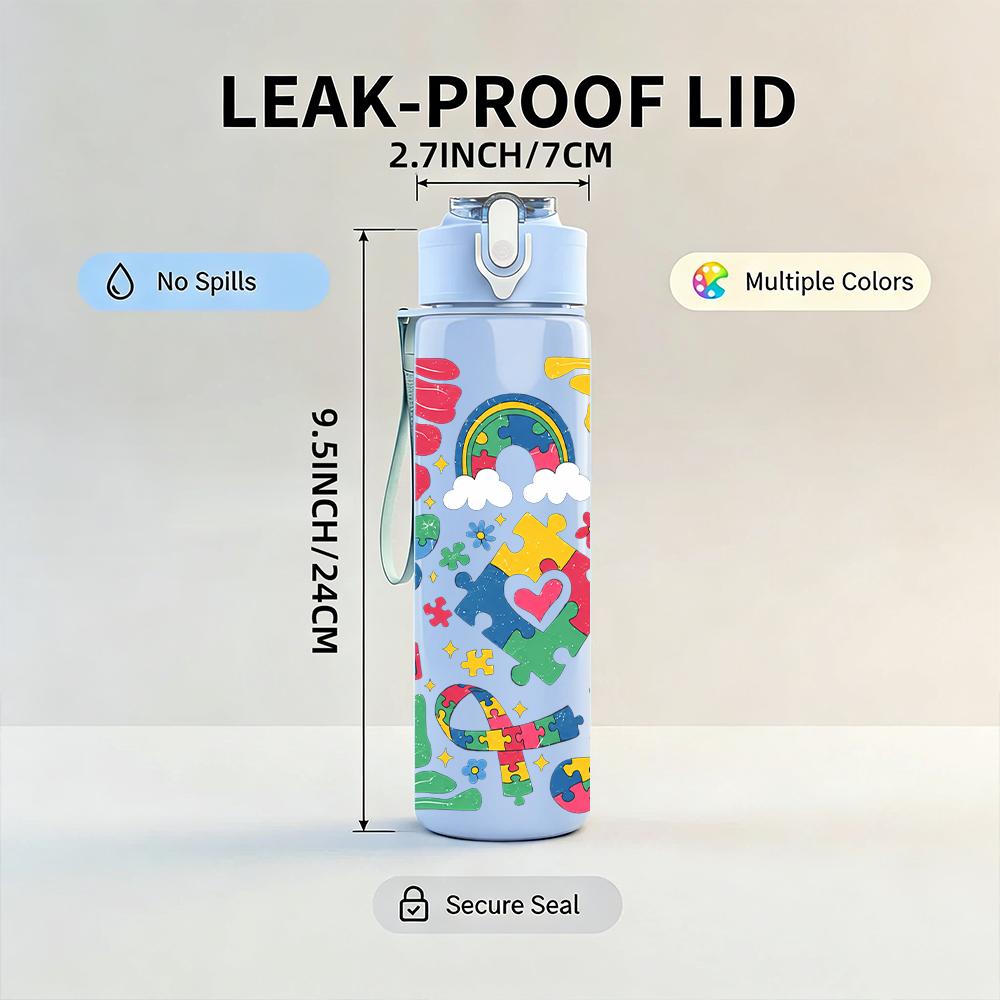 1PC Rainbow Flower Abstract Layout 750ml Color Plastic Water Bottle Leakproof Flip Straw Lid For Sports Office Home Use