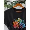 European Size European Size Women's  Short-Sleeve T-Shirt with Tree Print - Casual Round Neck Blouse, Spring Summer Casual Attire