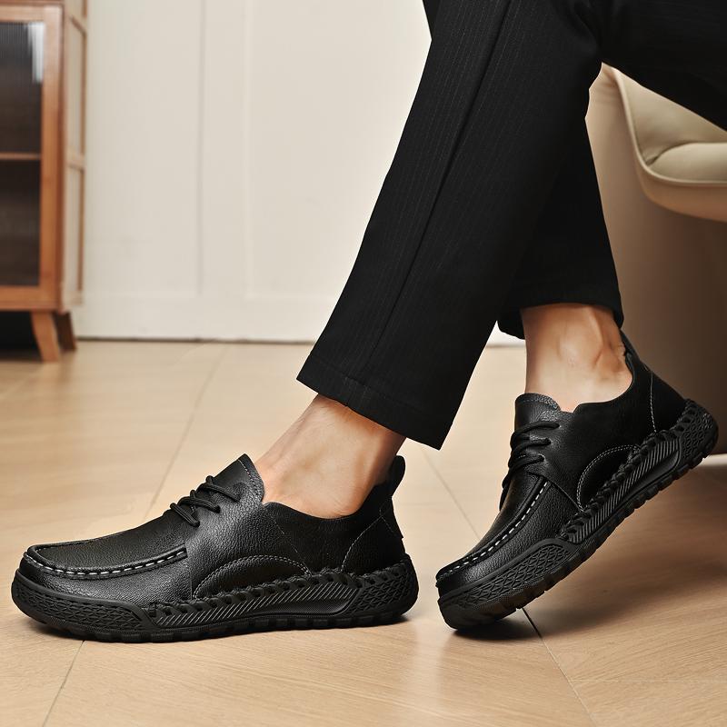 Fashion Men's Quality Leather Casual Fashion Brand Hand Sewn Thread Breathable Flat Oxford Shoes Comfortable Outdoor Walk Sneakers Shoes