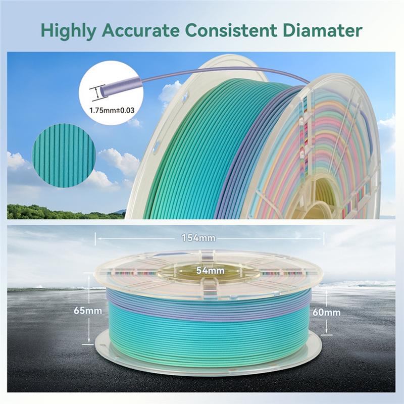 Filamento PLA A95I Bassa Lucentezza 1,75 mm 1 kg Arcobaleno Opaco Gradiente Multicolore Filamento Stampante 3D Nuovo Cambio Colore