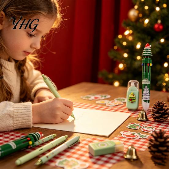 Holiday Stationery Packs for Classroom 6PCS Christmas Set Students, Cute Patterns Print Bulk Gifts Students Practical School Supplies, Smooth Writing