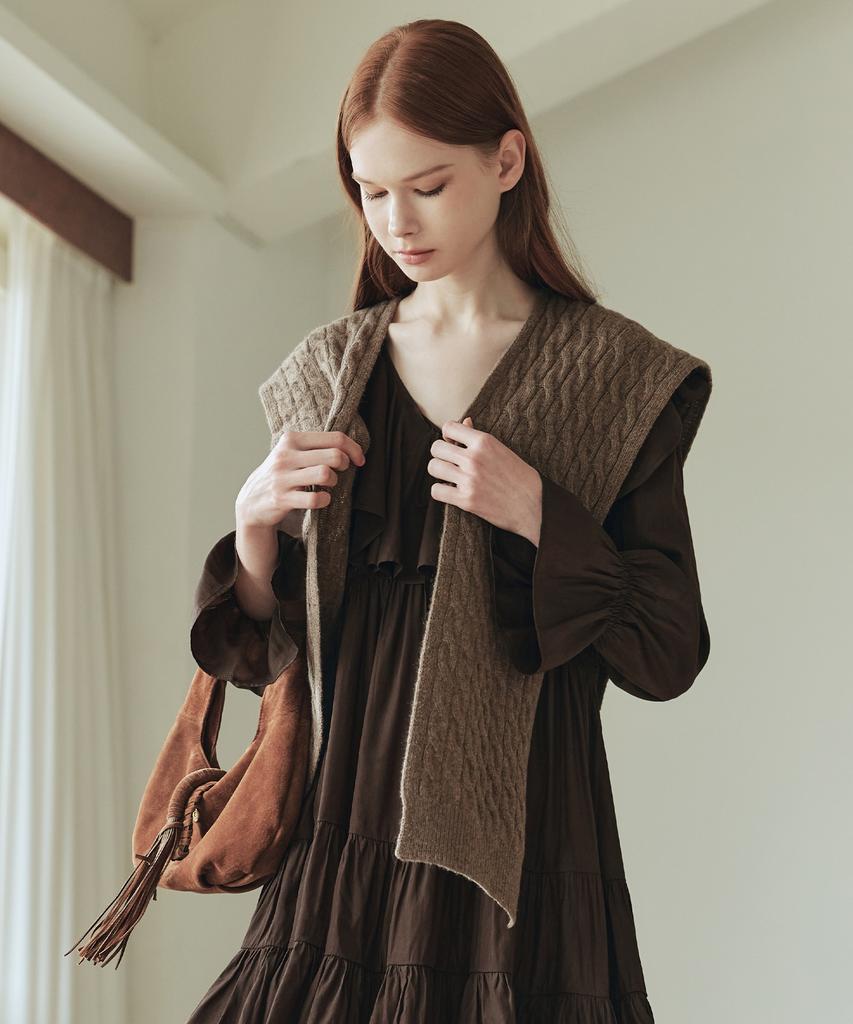 ZEROSTREET [2 Colors] Wool Twist Knit Shawl