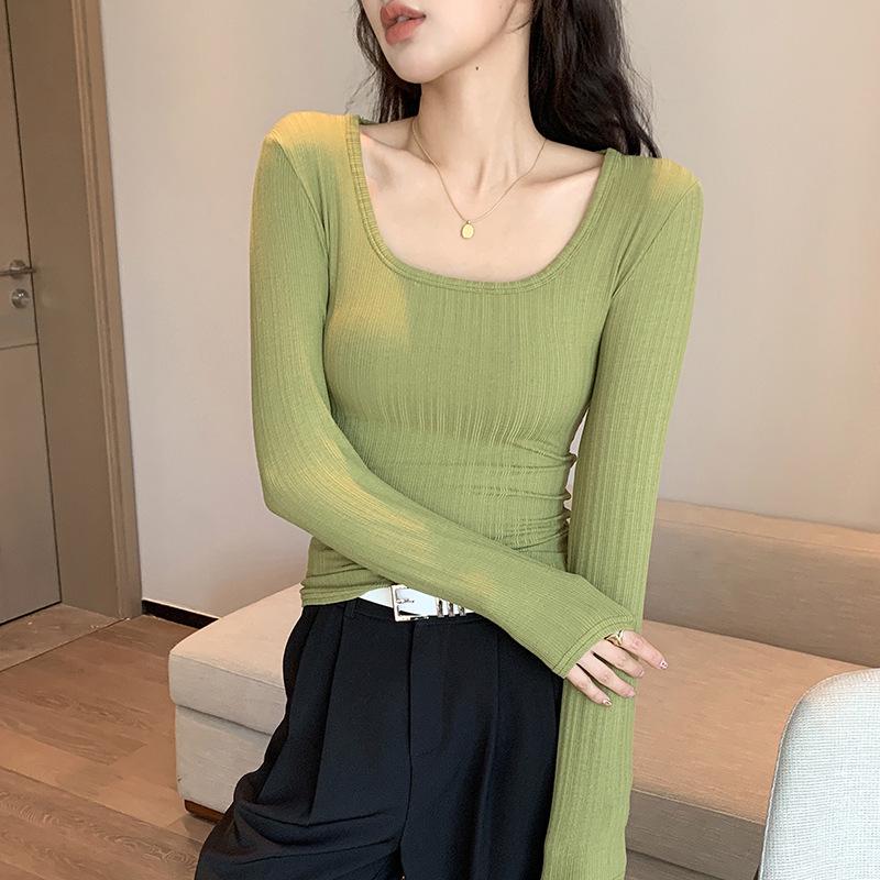 

Женская приталенная футболка с U-образным вырезом и длинным рукавом - Весенний стиль XL suitable for 115-130 lbs трава зеленый