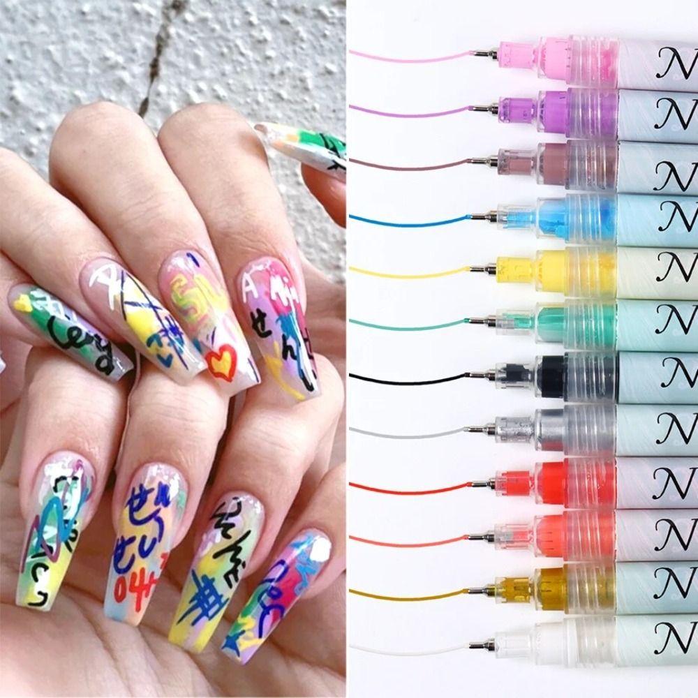 1pc/4pcs/12pcs Waterproof Nail Art Drawing Pen 3D Painting Liner New Nail Art Graffiti Pen