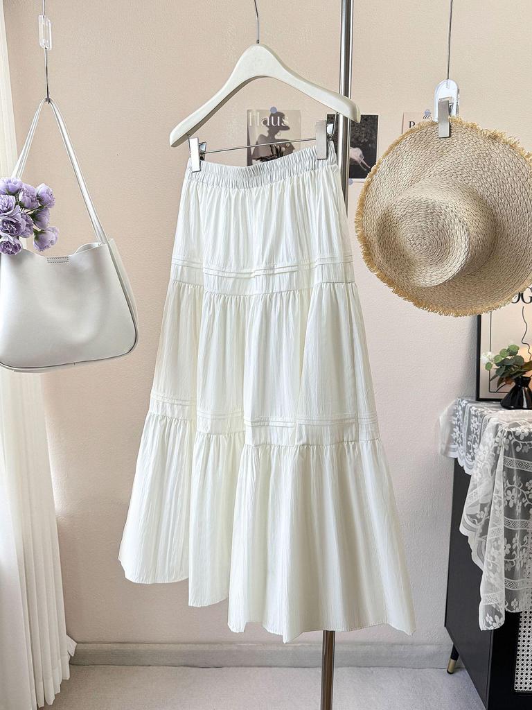 Women's 2026 High-Waisted A-line Midi Skirt - Slimming Layered Design