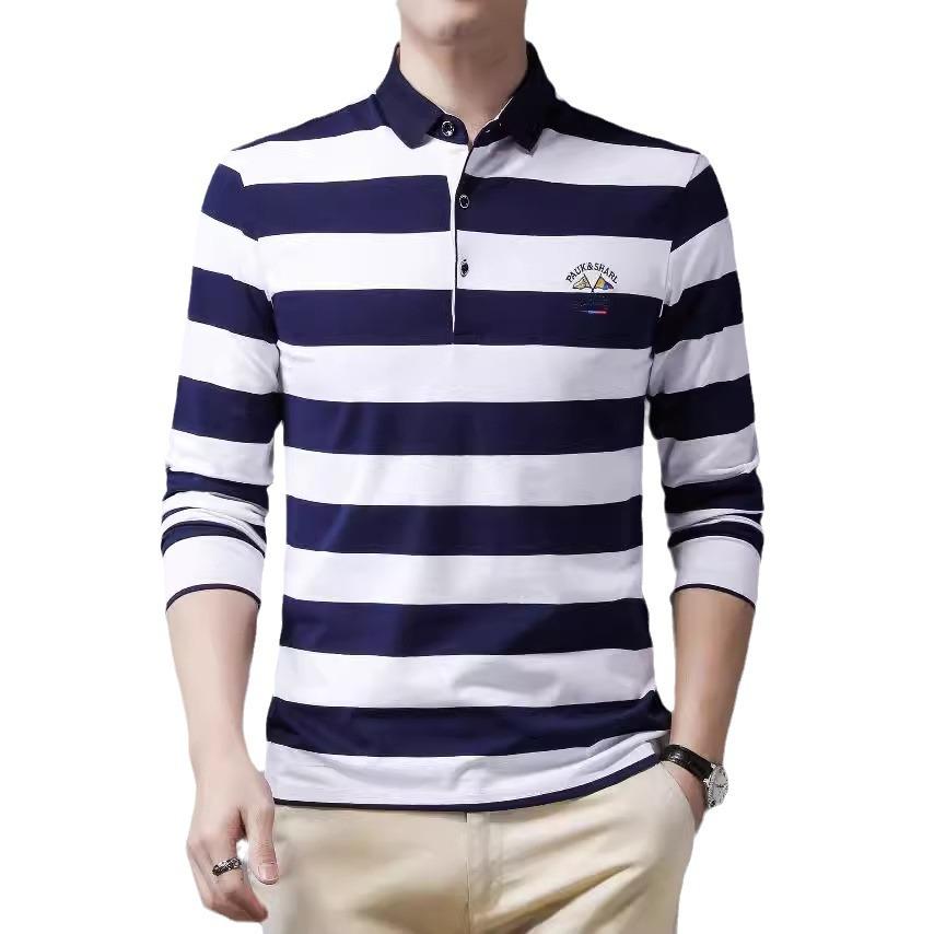 Cotton Striped Shirt Middle -Aged Men 'S Long -Sleeved T -Shirt Middle -Aged Men 'S T -Shirt