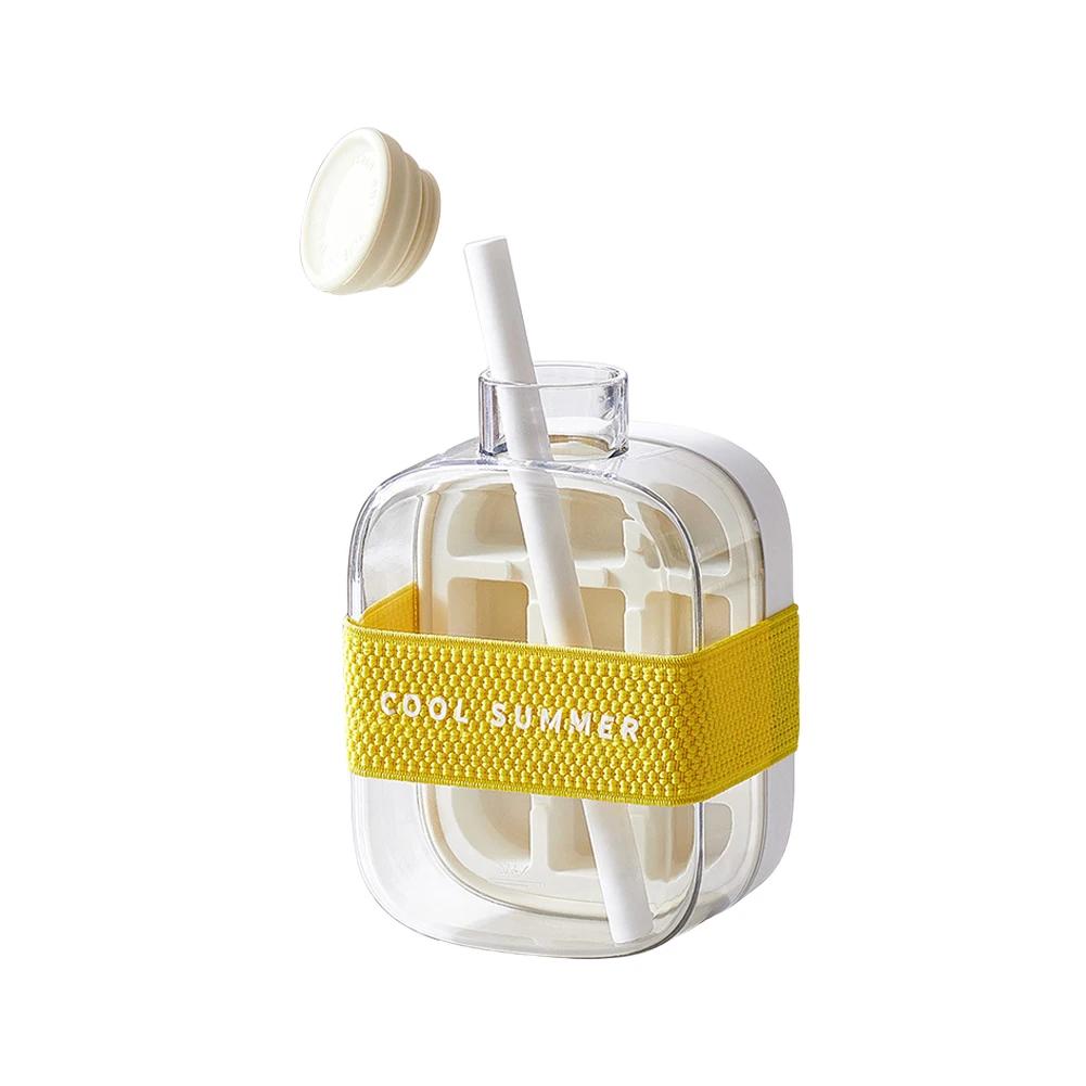 2 in 1 Eiswürfelbereiter Wasserflasche mit Strohhalm 500ML/800ML Sommer Kühler Becher Silikonformen Eiswürfelform für Outdoor Camping