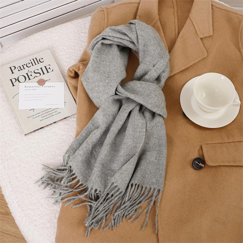 30*180cm Korea Styles Solid Color Cashmere Winter Warm Women Scarf Thicken Shawl Tassels Pashmina Hijab Wrap Windproof Foulard