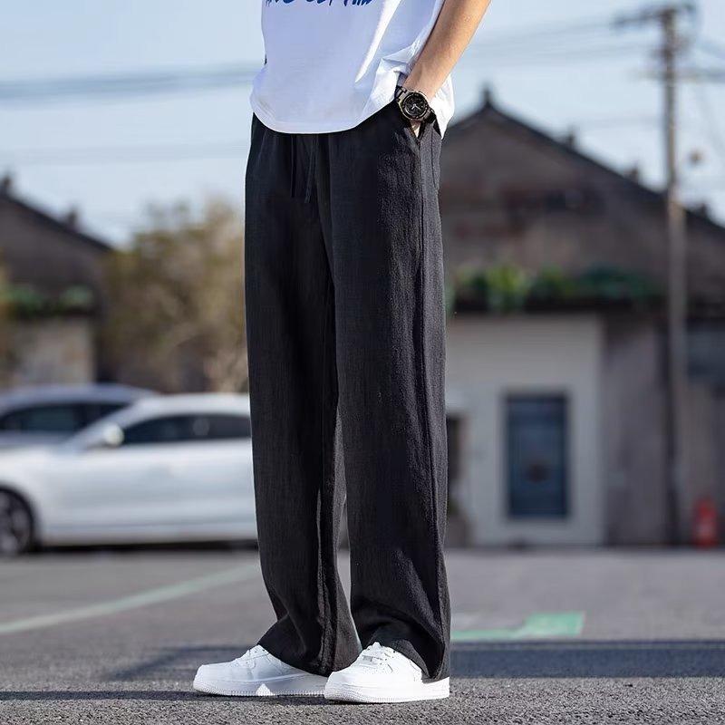 Retro Ice Silk Pants Men's Summer Thin Loose Straight-leg Pants Drape Loose Casual Pants