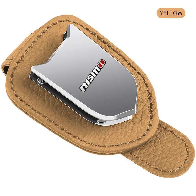 Car Glasses Cases Ticket Card Clamp Car Sun Visor Leather Metal Sunglasses Holder For Nissan Nismo Tiida Teana GTR Juke Qashqai