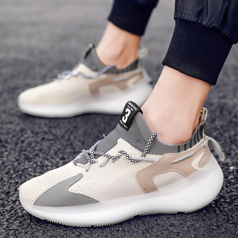 

Men s Mesh Sneakers Breathable Lightweight Casual Lace-up Sports Shoes 45 бежевий