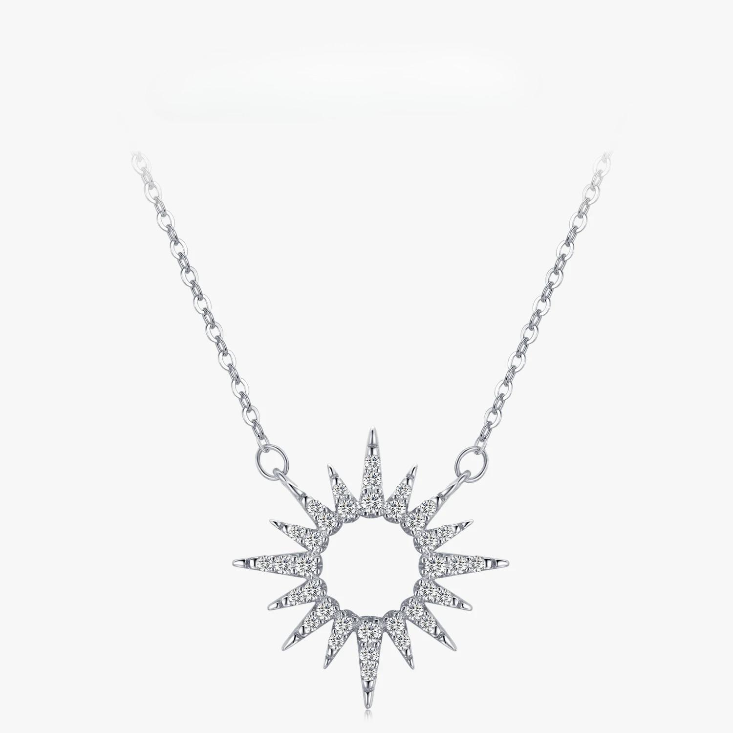 

Ailmay Sparkling Clear Zircon 925 Sterling Silver Trendy Luxury Sun Pendant Necklace for Women Classic Wedding Statement Jewelry