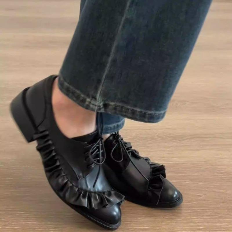 Women's Fashion Round Head Deep Cut Lace Cross Front Lacing Soft Sole Anti-slip Wear-resistant Low Heel Summer Heel Shoes
