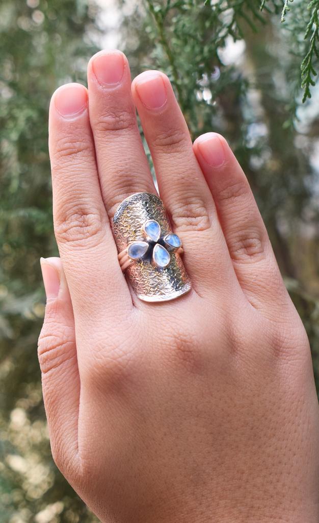 Moonstone Texture Ring: Big Vintage 925 Sterling Silver